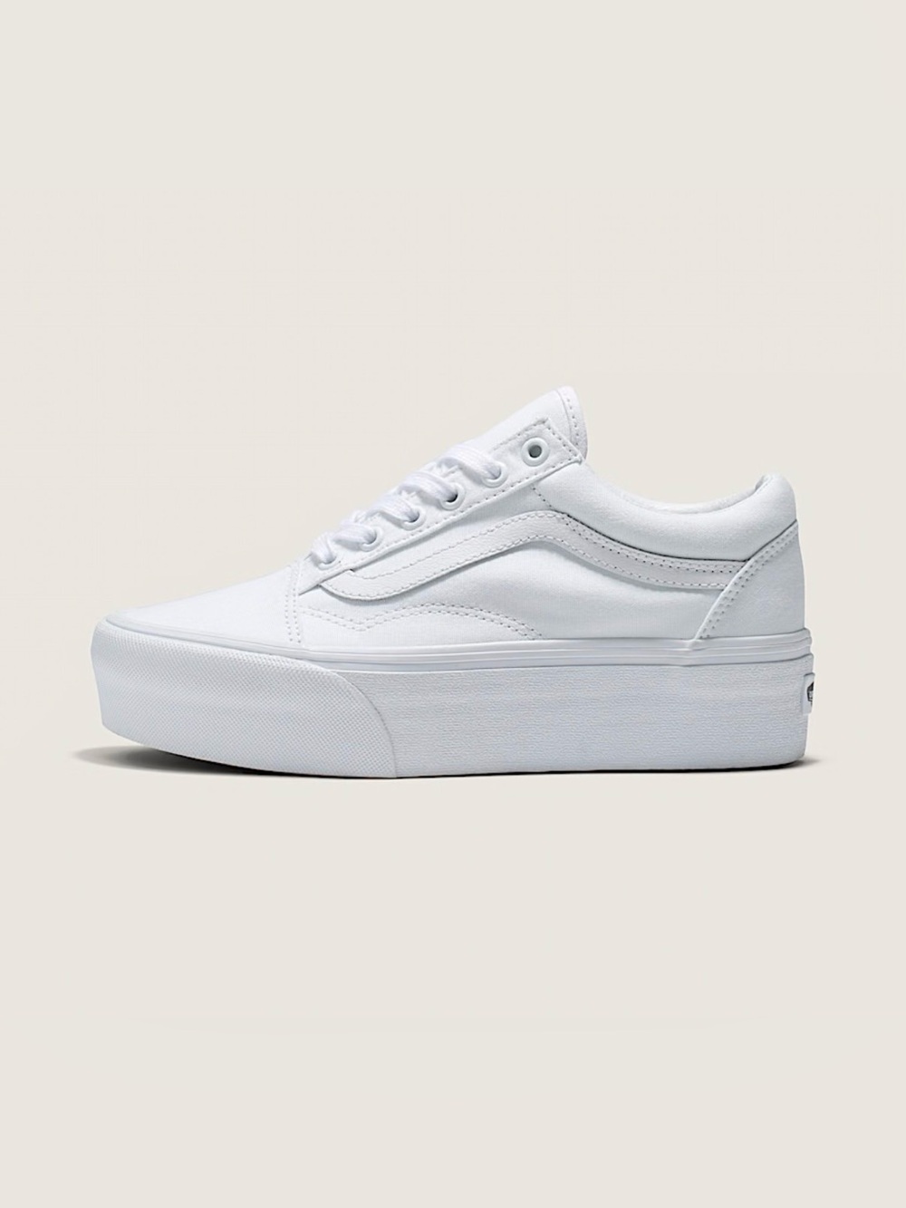 VANS Old Skool Platform White Canvas Lace-Up Sneakers Logo Accent: M7.5/W9